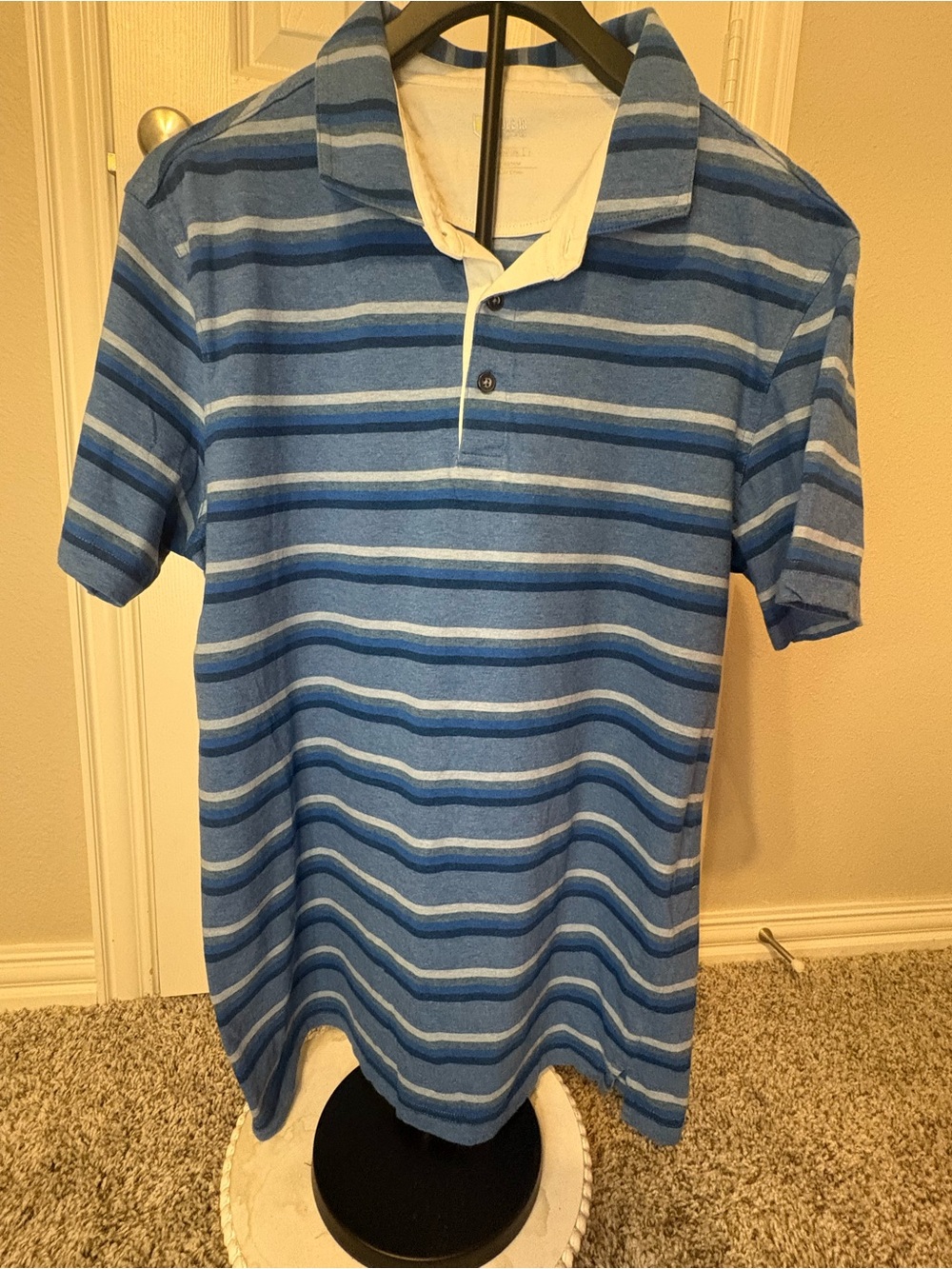 Men's Blue Striped Polo Shirt with Contrast Placket